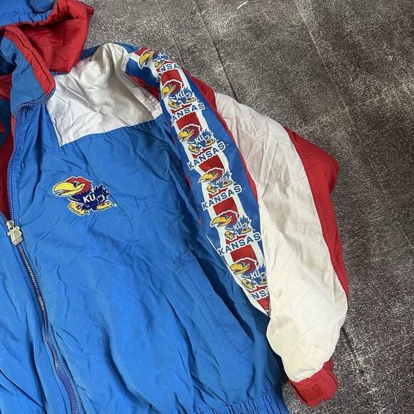 Men's Vintage 90's Turbo Starter Kansas KU Jayhawks Blue Puffer Jacket Sz 2XL - Picture 2 of 8